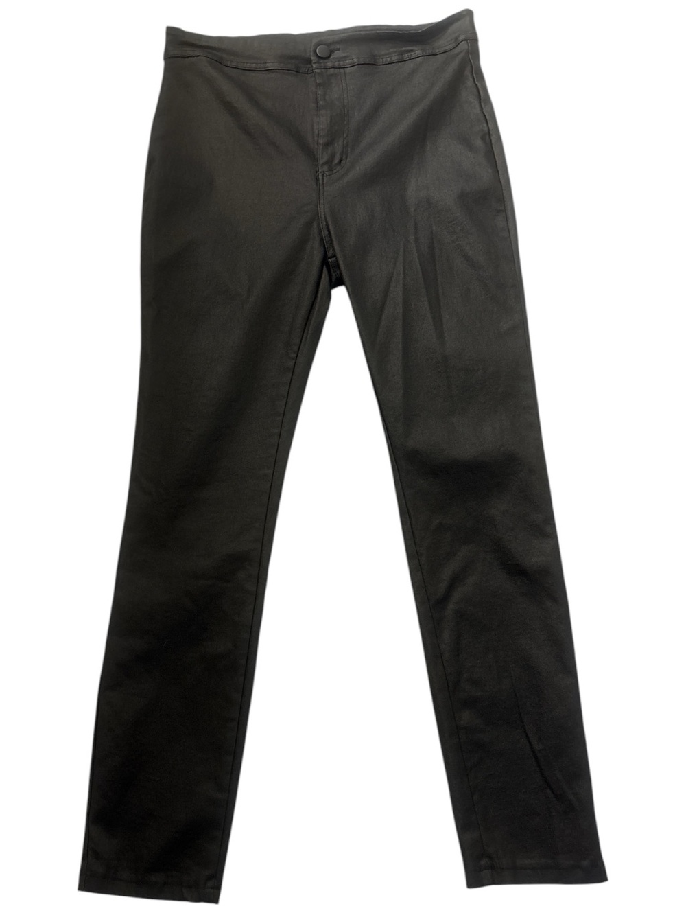SHEIN Black Coated Skinny Pants Size 12 Stretch Ankle Moto Faux Leather Look